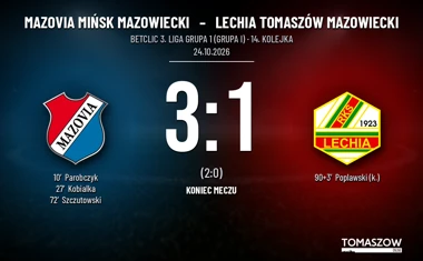 [PIŁKA NOŻNA] Mazovia Mińsk Mazowiecki – Lechia Tomaszów Mazowiecki 3:1. Betclic 3. Liga Grupa 1 (Grupa I), 14. kolejka