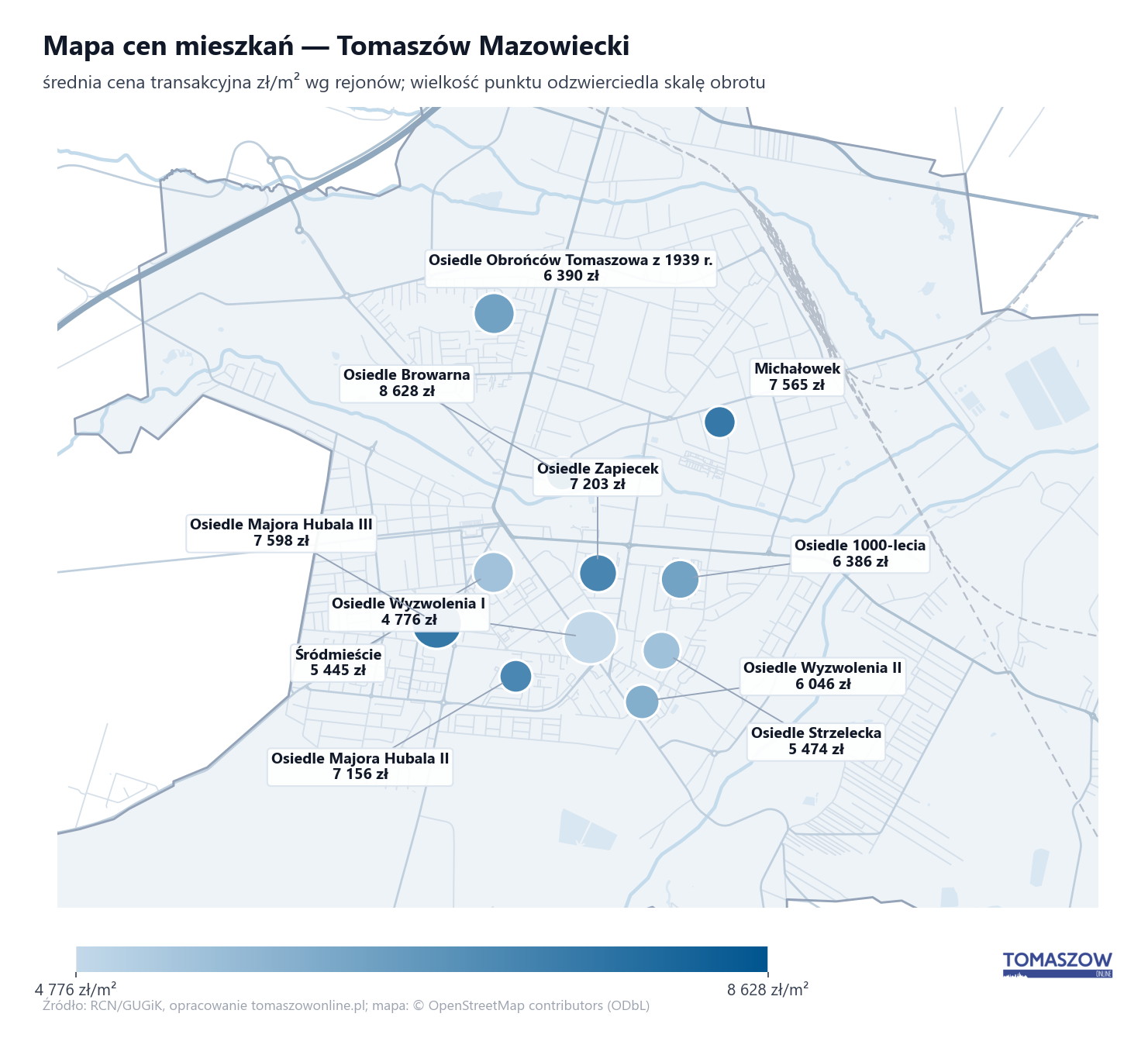Mapa cen mieszkań - Tomaszów Mazowiecki
