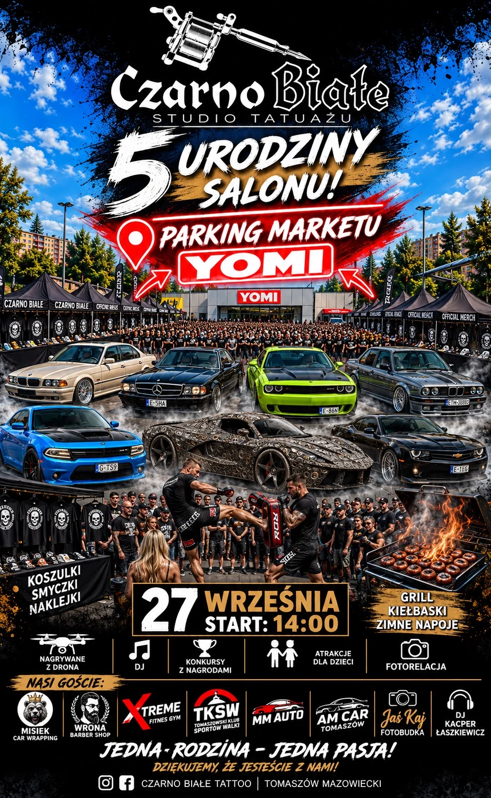 Grafika promocyjna wydarzenia 5 urodziny Czarno Białe Tattoo w Tomaszowie