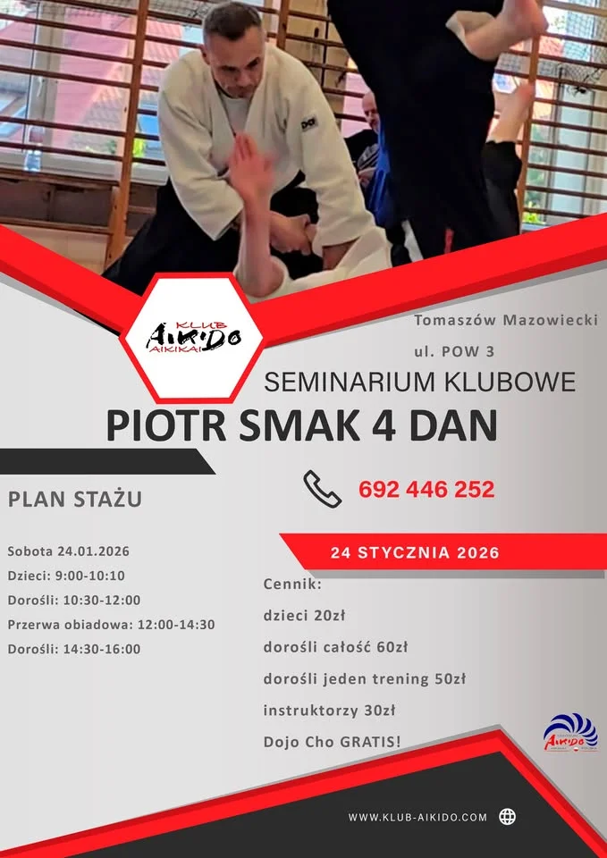 Grafika promocyjna wydarzenia Kagami Biraki — seminarium klubowe z sensei Piotrem Smakiem (4 dan)
