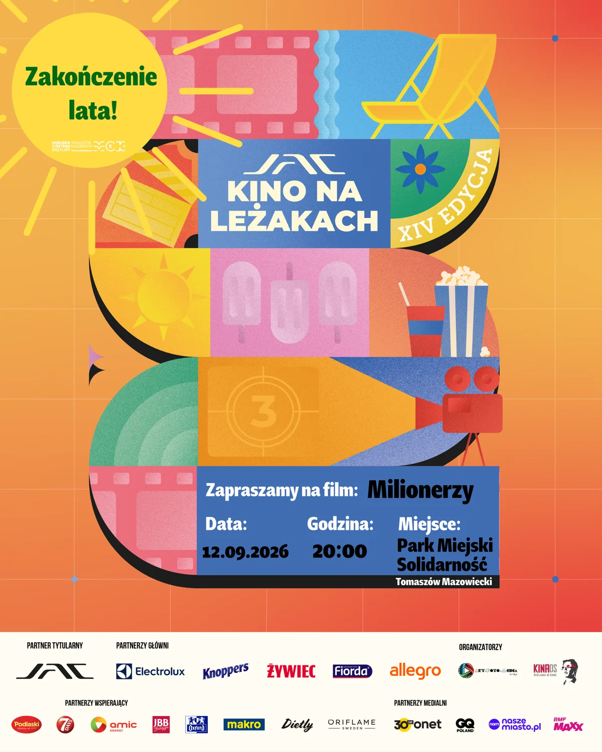 Grafika promocyjna wydarzenia Kino na leżakach w Parku Solidarność!