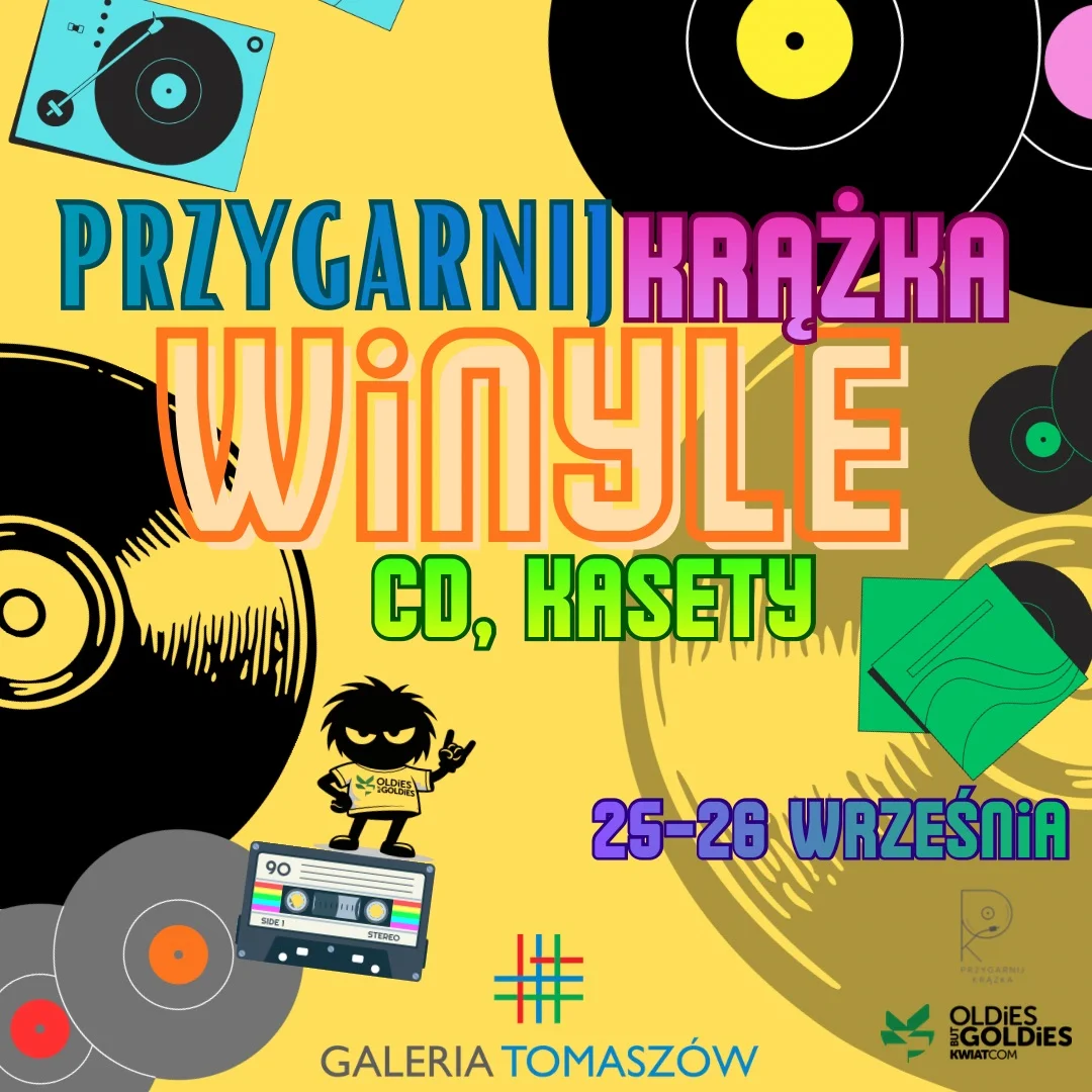 Grafika promocyjna wydarzenia Przygarnij Krążka – winyle, CD, kasety