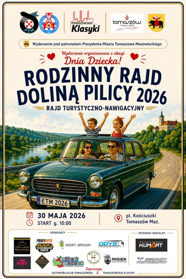 Grafika promocyjna wydarzenia Rodzinny Rajd Doliną Pilicy 2026 w Tomaszowie Mazowieckim