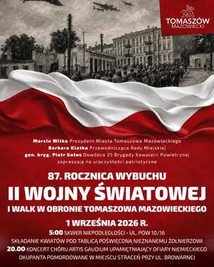 Grafika promocyjna wydarzenia 87. Rocznica Wybuchu II Wojny Światowej i Walk w Obronie Tomaszowa Mazowieckiego