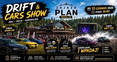 Grafika promocyjna wydarzenia Drift & Cars Show w Tomaszowie Mazowieckim – drift, wyjątkowe auta i letni klimat 13 czerwca 2026