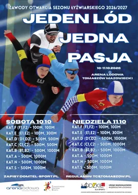 Grafika promocyjna wydarzenia „Jeden lód – jedna pasja”. Zawody Otwarcia Sezonu Łyżwiarskiego 2026/2027
