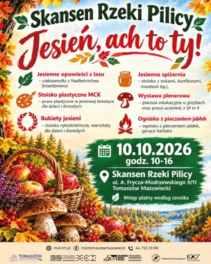 Grafika promocyjna wydarzenia „Jesień, ach to Ty!” w Skansenie Rzeki Pilicy