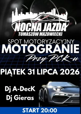 Grafika promocyjna wydarzenia MotoGranie przy PCK-u: muzyka i motoryzacja