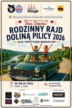 Grafika promocyjna wydarzenia Rodzinny Rajd Doliną Pilicy 2026 w Tomaszowie Mazowieckim