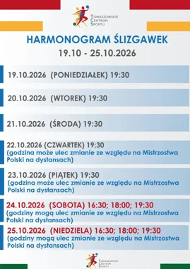 Grafika promocyjna wydarzenia Ślizgawki w Arenie Lodowej – harmonogram 19–25 października