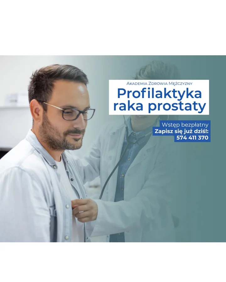 Grafika promocyjna wydarzenia Akademia Zdrowia Mężczyzny w Tomaszowie Mazowieckim — warsztaty o profilaktyce raka prostaty