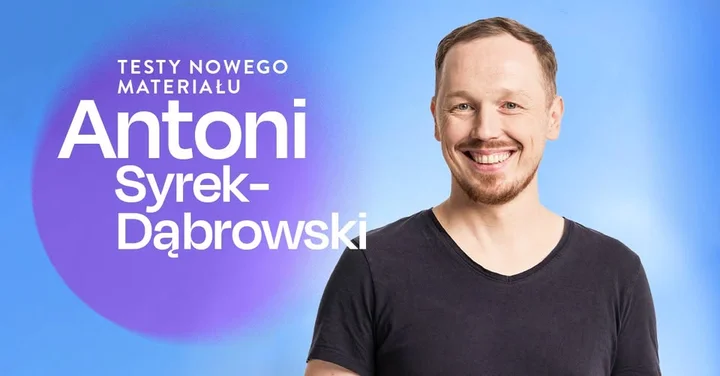 Obrazek przedstawia grafikę promocyjną wydarzenia Wieczór komediowy z Antonim Syrek-Dąbrowskim w Tomaszowie Maz.