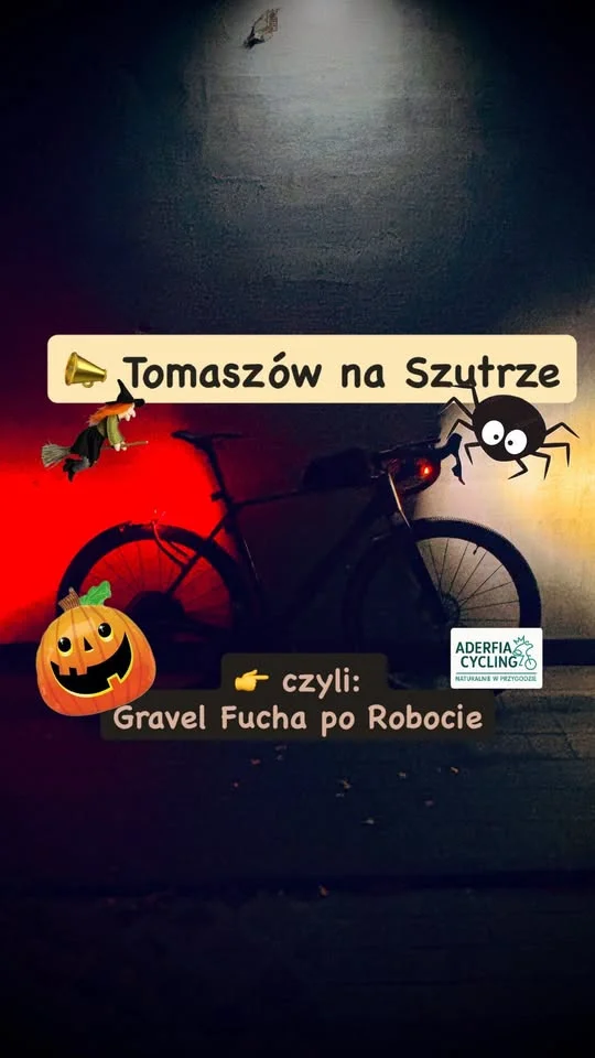 Grafika promocyjna wydarzenia Tomaszów na Szutrze — Gravel Fucha po Robocie (HallowGravel, ok. 45–49 km)