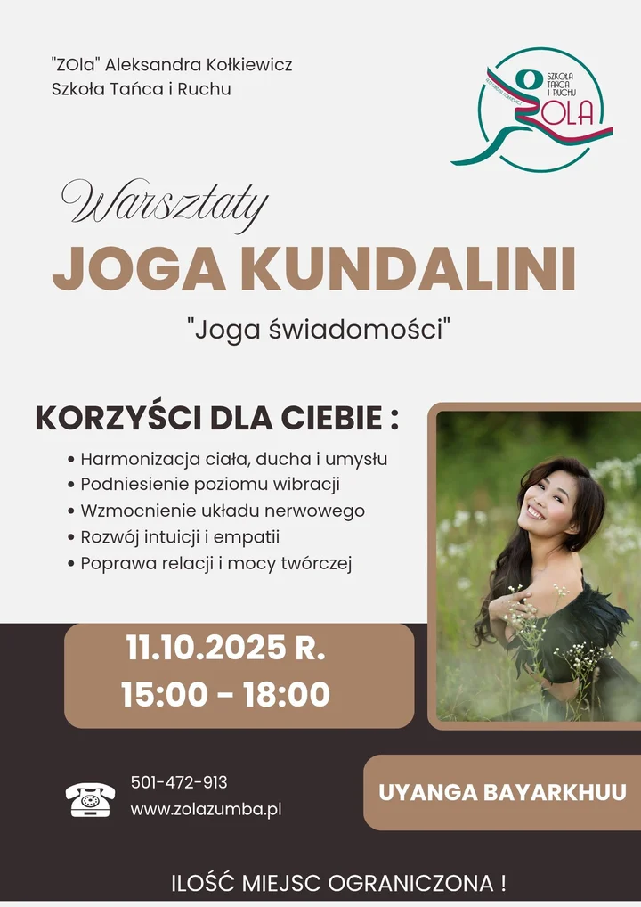 Obrazek przedstawia grafikę promocyjną wydarzenia Warsztat Jogi Kundalini w Tomaszowie Mazowieckim