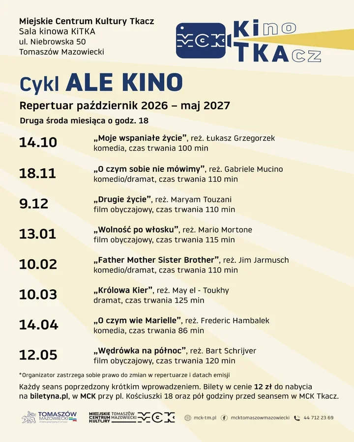 W Tomasowie wraca ALE KINO - osiem seansów na sezon 2026/2027