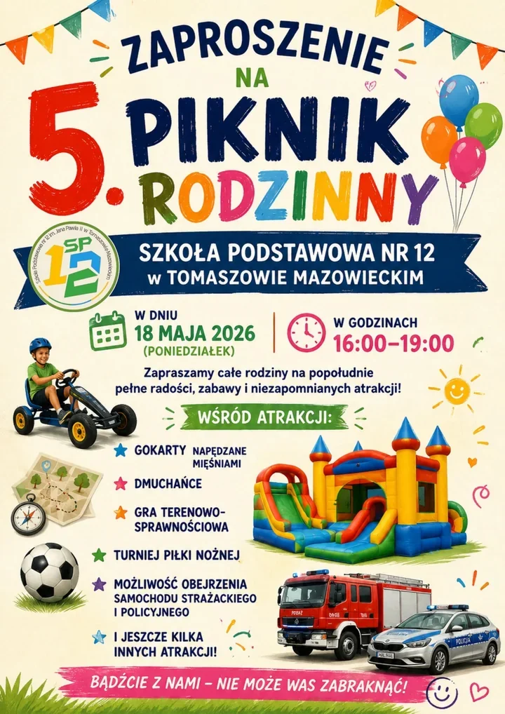 Rodzinne popołudnie w SP 12. Będą gokarty, dmuchańce i służby