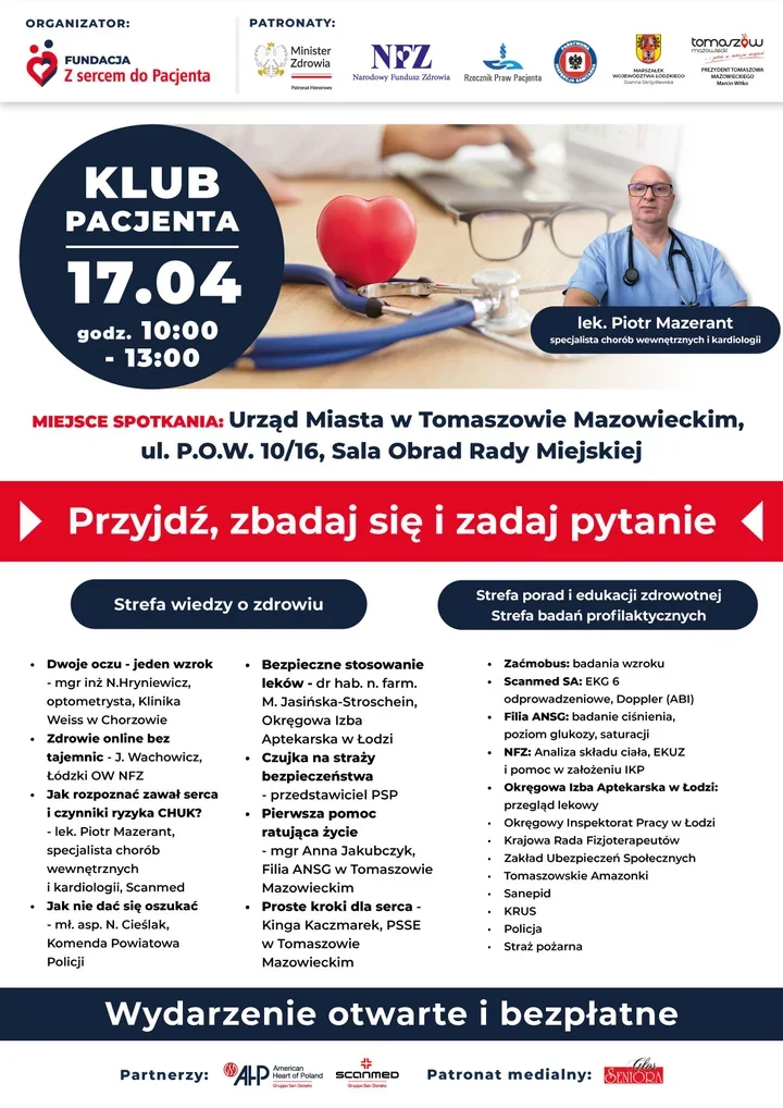 Bezpłatne badania i porady wracają do tomaszowskiego Klubu Pacjenta
