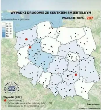 Każda kropka oznacza śmierć. Policja pokazuje mapę tragedii na drogach